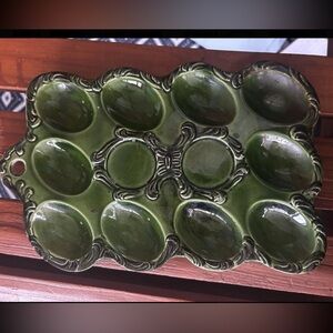 Vintage Green Ceramic Egg Tray
